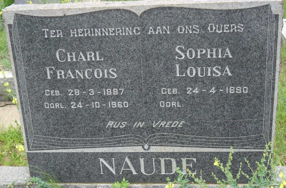 NAUDE Charl Francois 1887-1960 &amp; Sophia Louisa 1890-