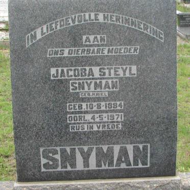 SNYMAN Jacoba Steyl nee KRIEL 1884-1971
