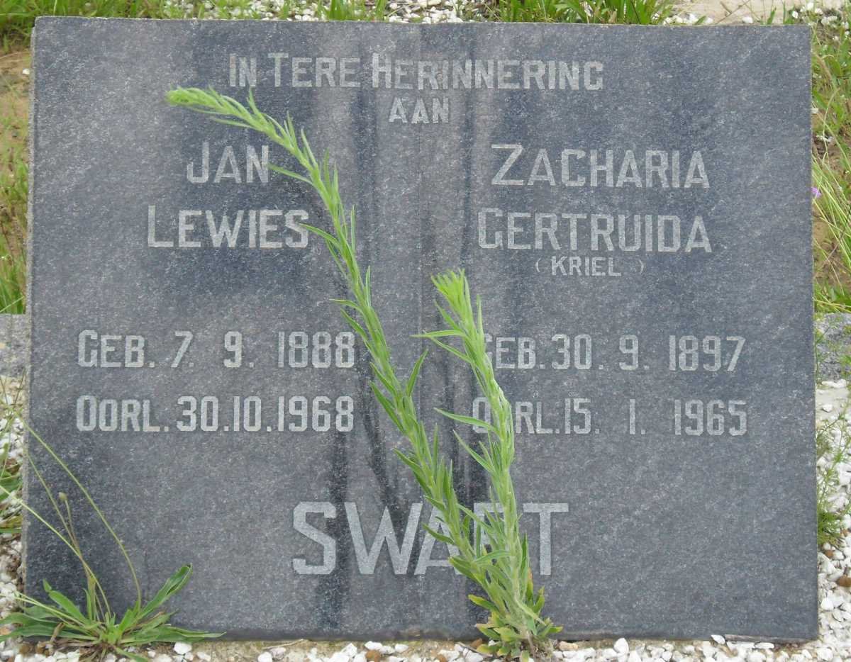 SWART Jan Lewies 1888-1968 &amp; Zacharia Gertruida KRIEL 1897-1965