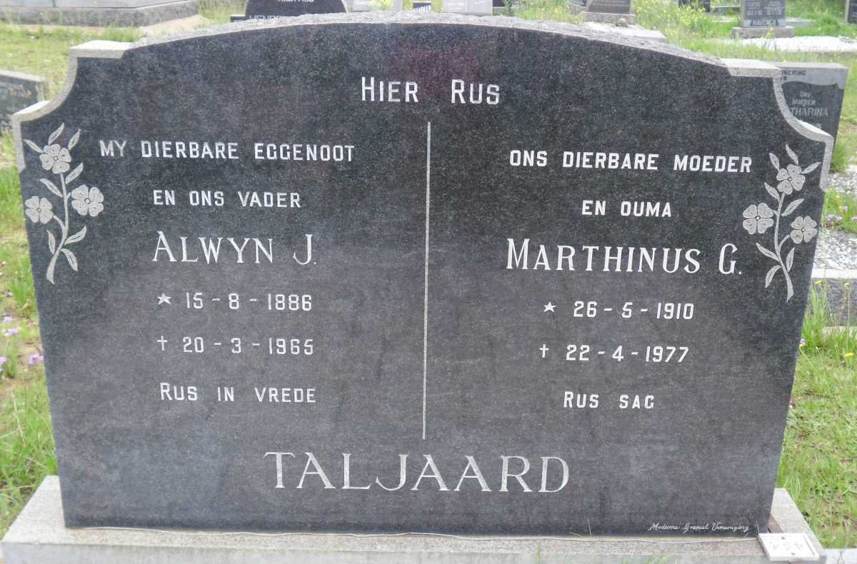 TALJAARD Alwyn J. 1886-1965 &amp; Marthinus G. 1910-1977