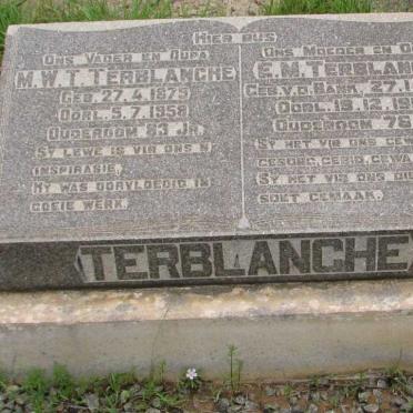 TERBLANCHE M.W.T. 1875-1958 &amp; E.M. V.D. BANK 1876-1951