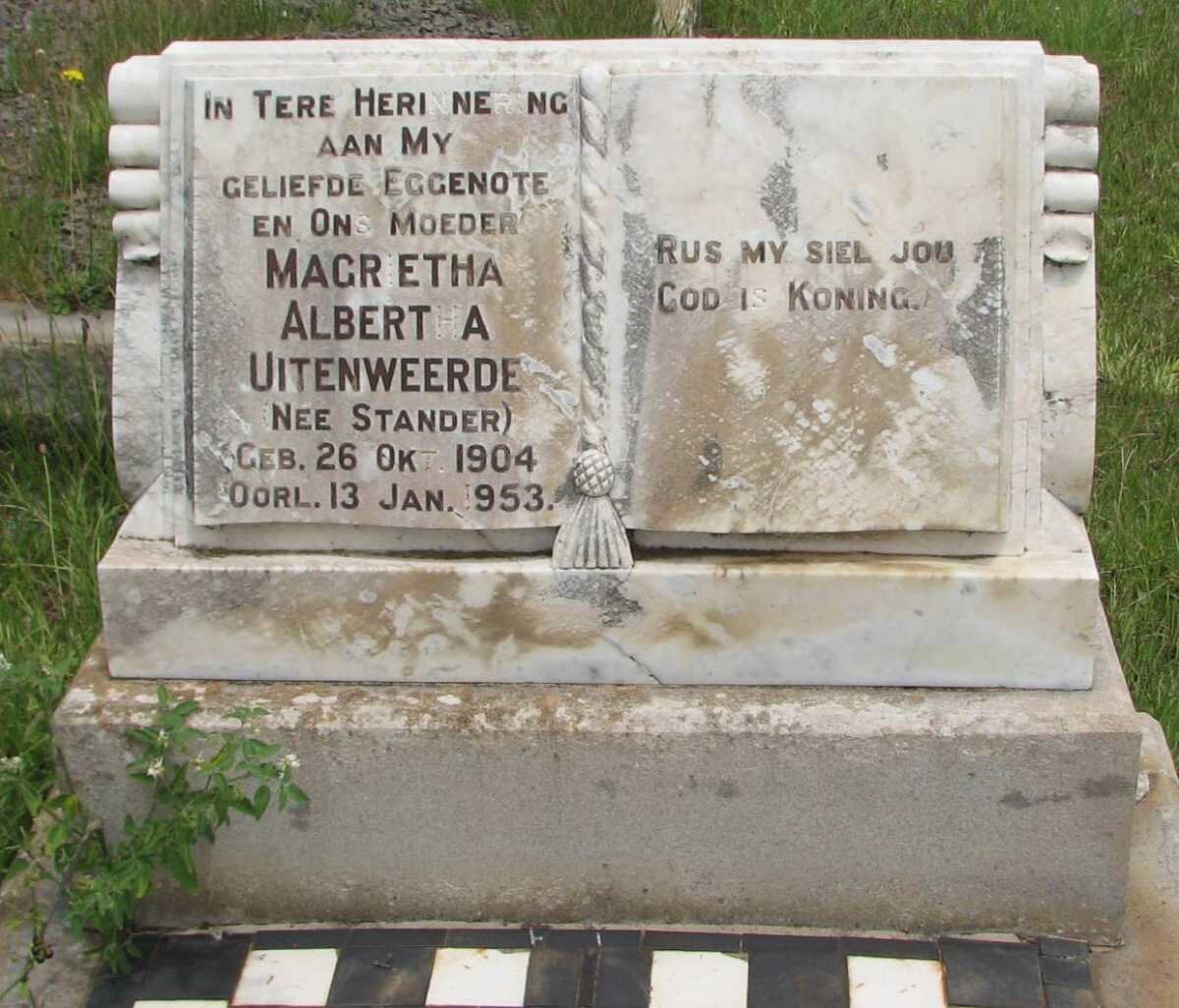 UITENWEERDE Magrietha Albertha nee STANDER 1904-1953