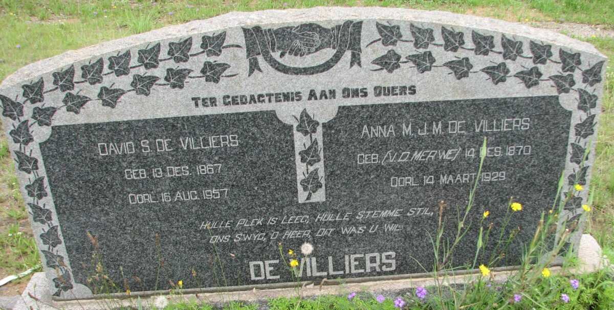 VILLIERS David S., de 1867-1957 &amp; Anna M.J.M. v.d. MERWE 1870-1929