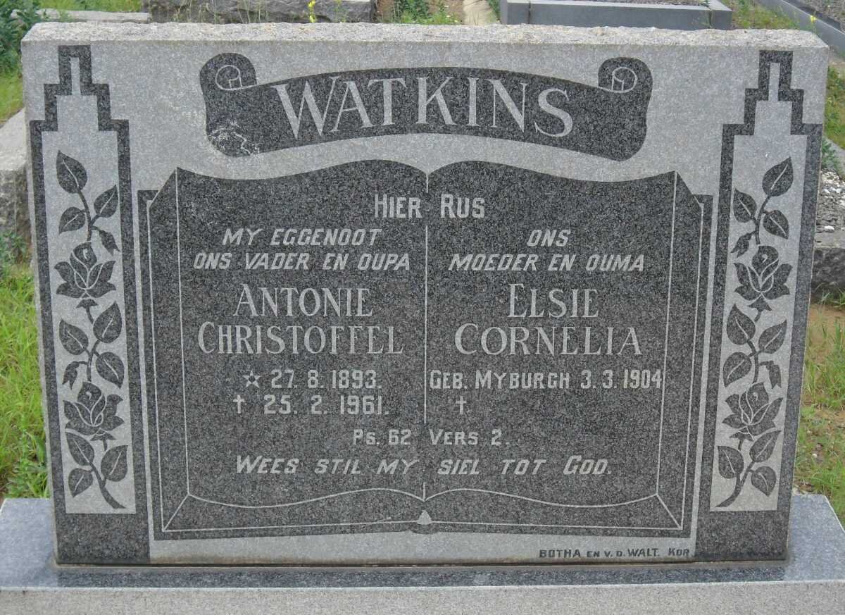 WATKINS Antonie Christoffel 1893-1961 &amp; Elsie Cornelia MYBURGH 1904-