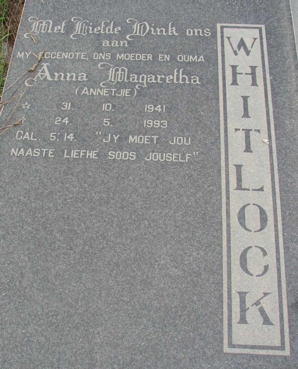 WHITLOCK Anna Magaretha 1941-1997