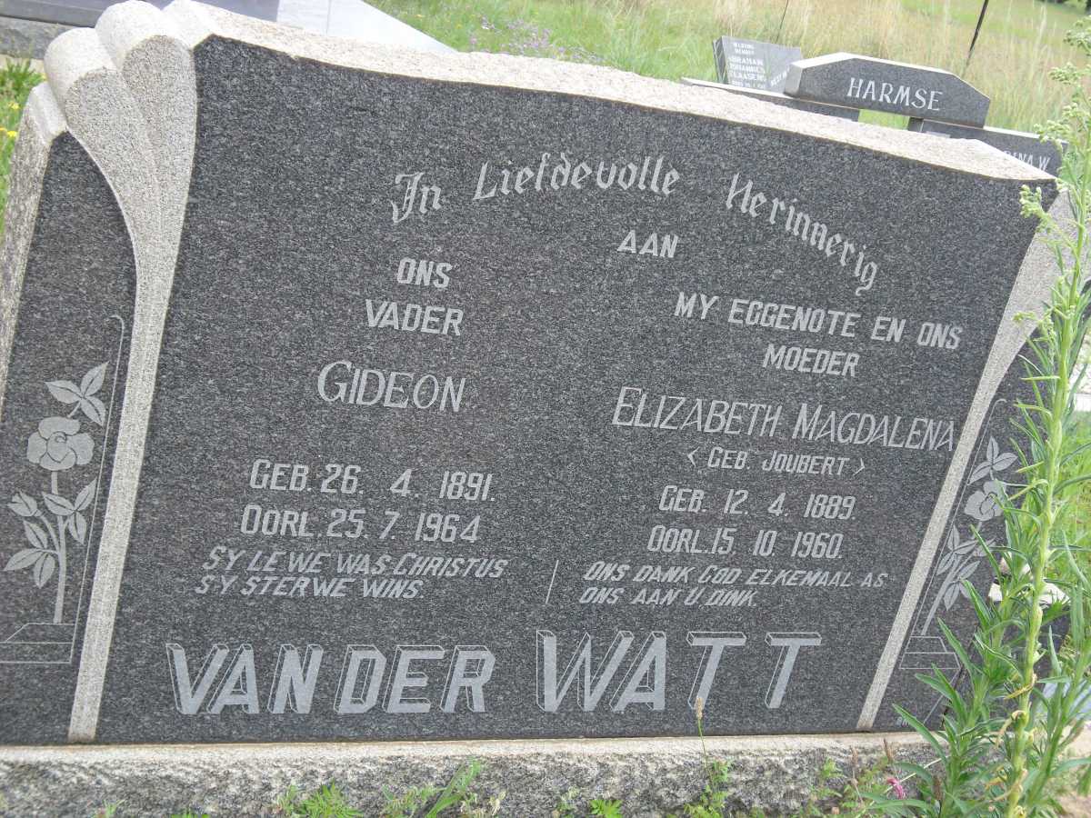 WATT Gideon, van der 1891-1964 &amp; Elizabeth Magdalena JOUBERT 1889-1960