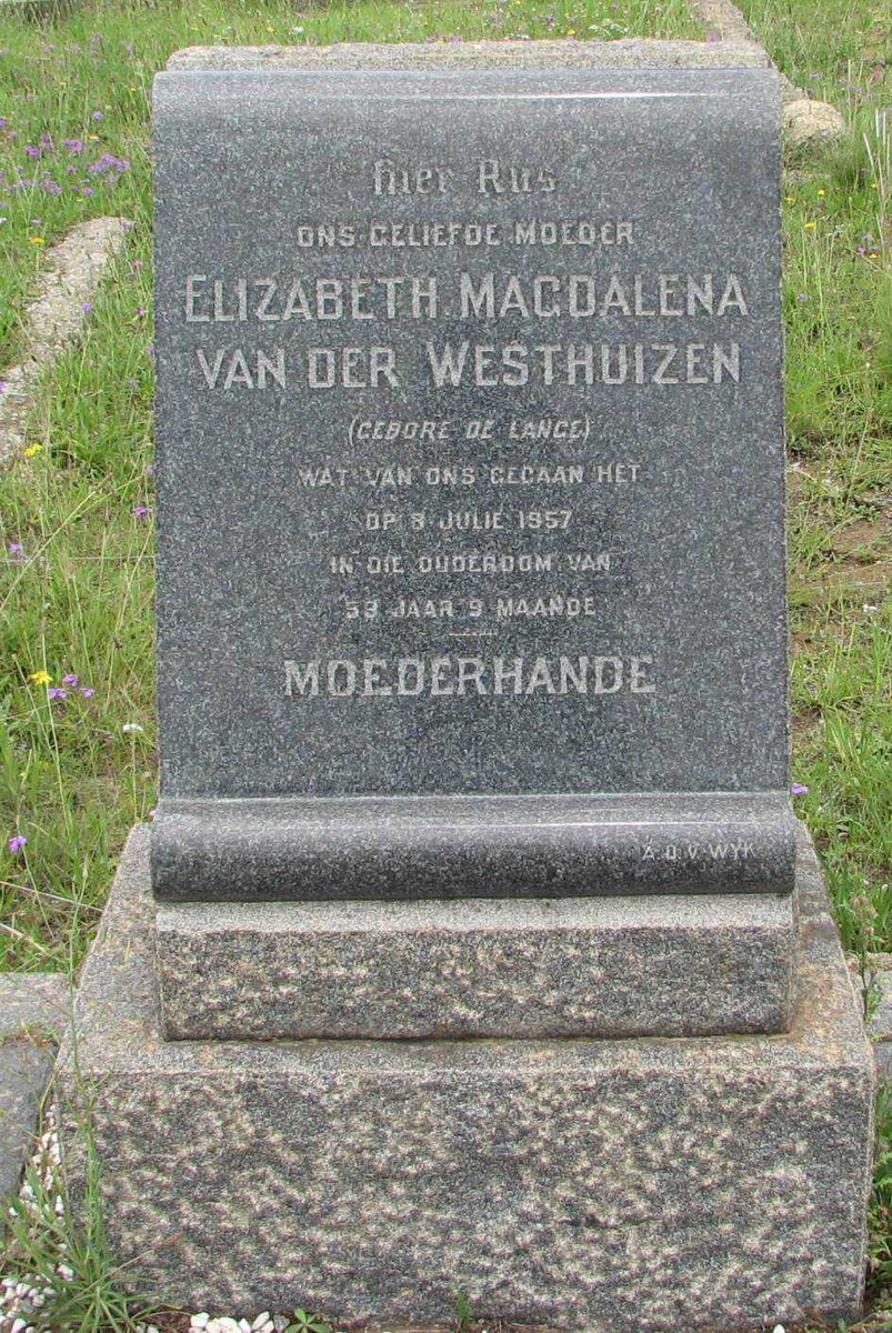 WESTHUIZEN Elizabeth Magdalena, van der nee DE LANGE -1957