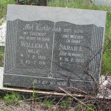 ZYL Willem A., van 1926-1991 &amp; Sarah E. HENNING 1935-