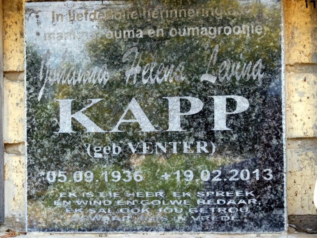 KAPP Johanna Helena Levina nee VENTER 1936-2013