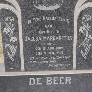 BEER Jacoba Margaretha, de nee KOTZE 1889-1965