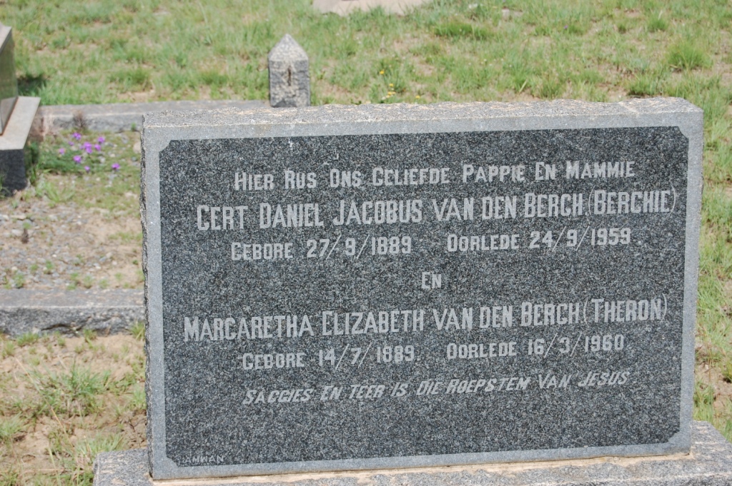 BERGH Gert Daniel Jacobus, van den 1889-1959 &amp; Margaretha Elizabeth THERON 1889-1960