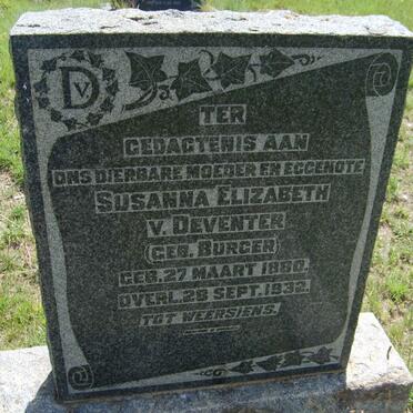 DEVENTER Susanna Elizabeth, van nee BURGER 1880-1932