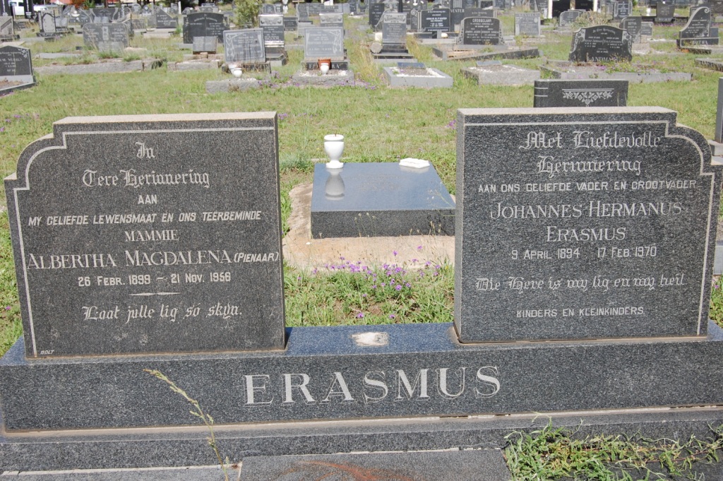 ERASMUS Johannes Hermanus 1894-1970 &amp; Albertha Magdalena PIENAAR 1899-1956