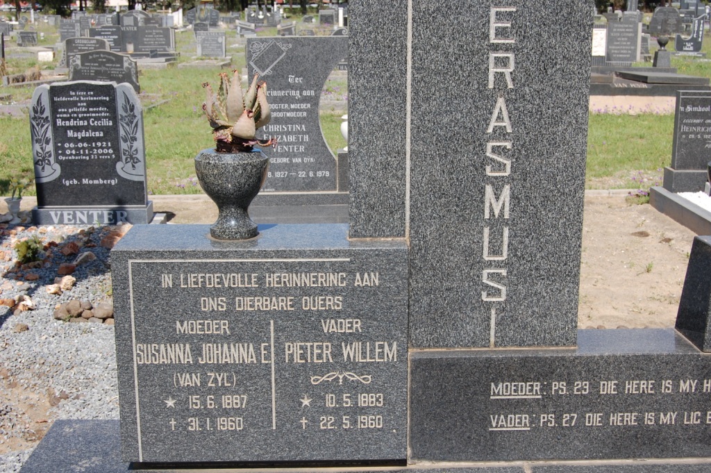 ERASMUS Pieter Willem 1883-1960 &amp; Susanna Johanna E. VAN ZYL 1887-1960