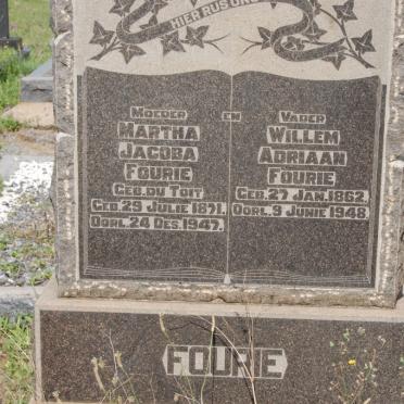 FOURIE Willem Adriaan 1862-1948 &amp; Martha Jacoba DU TOIT 1871-1947