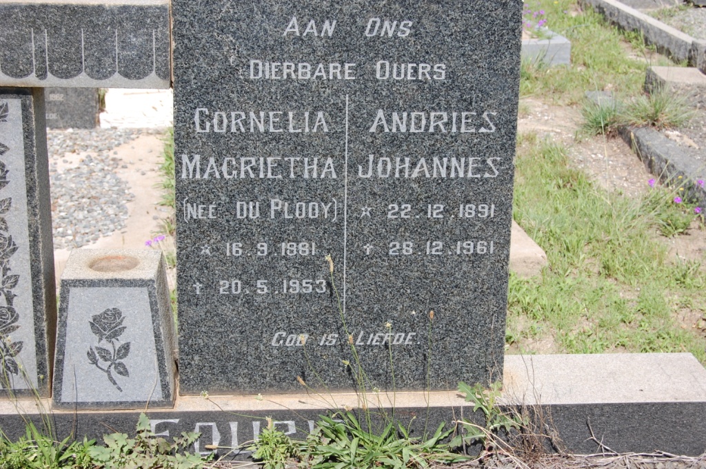 FOURIE Andries Johannes 1891-1961 &amp; Cornelia Magrietha DU PLOOY 1881-1953