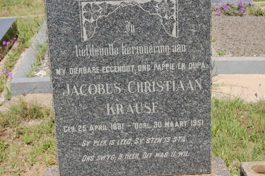 KRAUSE Jacobus Christiaan 1881-1951 &amp; Elizabeth Catharina Johanna CLASE 1888-1958