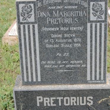 PRETORIUS Dina Margritha voorheen VENTER nee STEYN 1870-1954