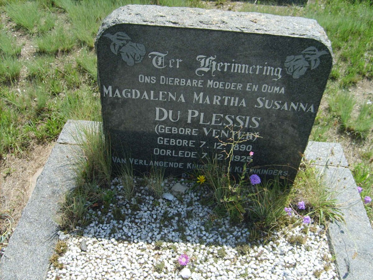 PLESSIS Magdalena Martha Susanna, du nee VENTER 1890-1925