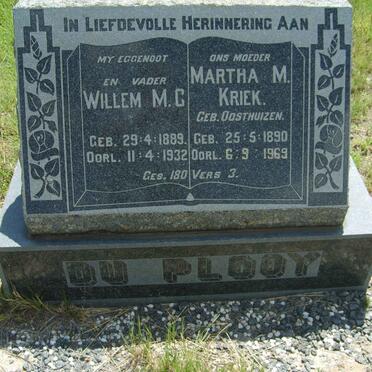PLOOY Willem M.C., du 1889-1932 :: KRIEK Martha M. formerly DU PLOOY nee OOSTHUIZEN 1890-1969