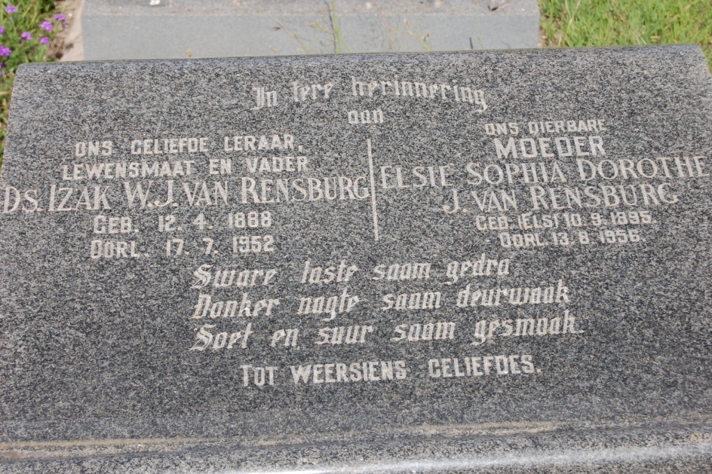 RENSBURG Izak W., J. van 1888-1952 &amp; Elsie Sophia Dorothea ELS 1895-1956
