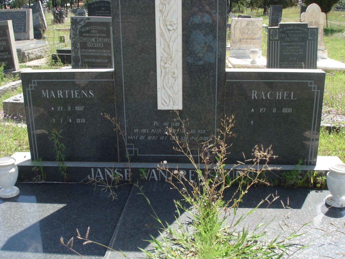 RENSBURG Martiens, Janse van 1932-1976 &amp; Rachel 1938-