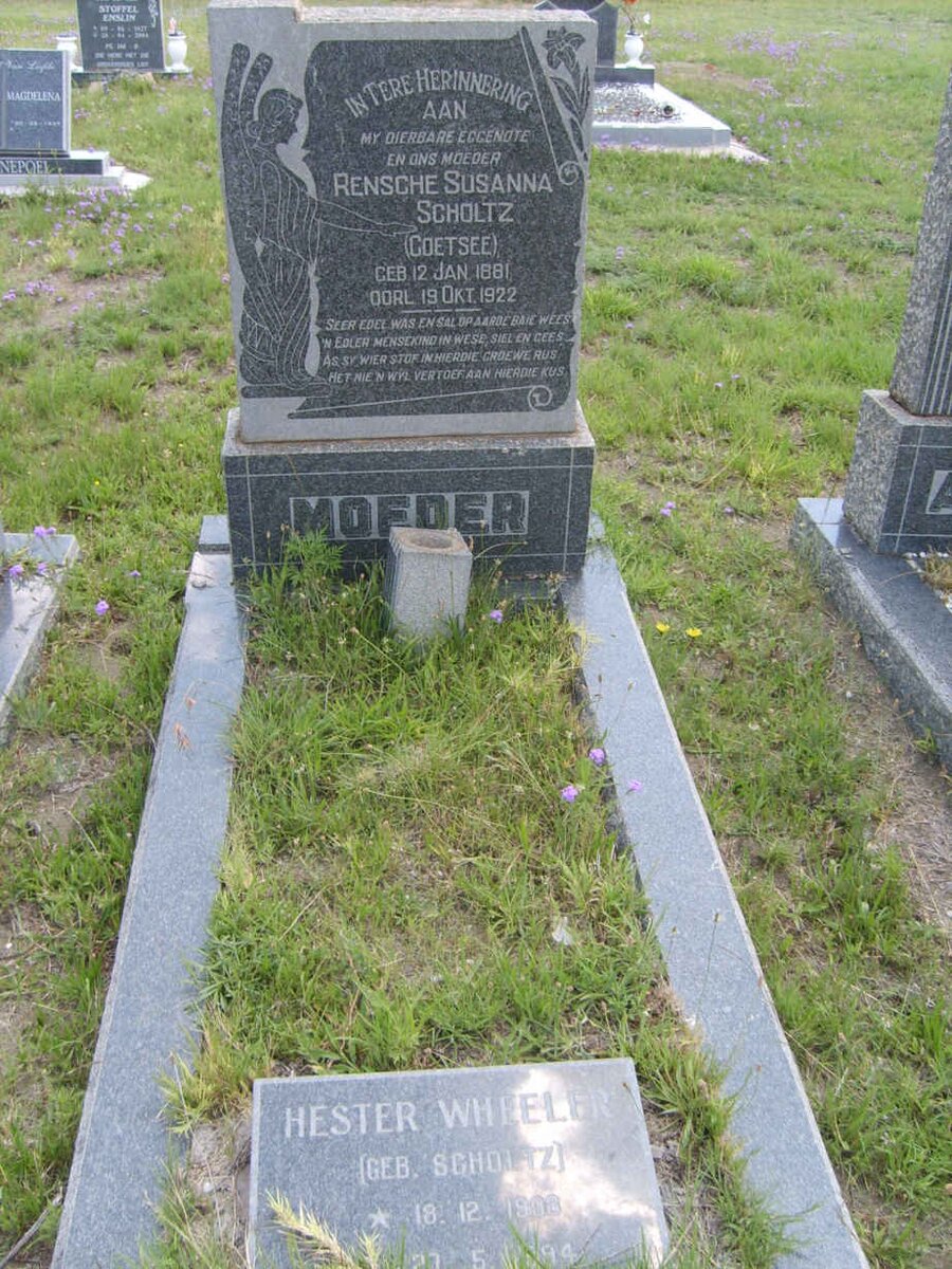 SCHOLTZ Rensche Susanna nee COETSEE 1881-1922 :: WHEELER Hester nee SCHOLTZ 1908-1994