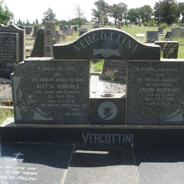 VERGOTTINI Antoni Marthunis 1905-1958 &amp; Aletta Dorothea JANSE VAN RENSBURG 1908-1976