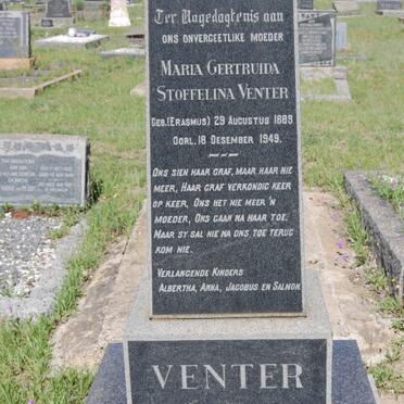 VENTER Maria Gertruida Stoffelina nee ERASMUS 1889-1949