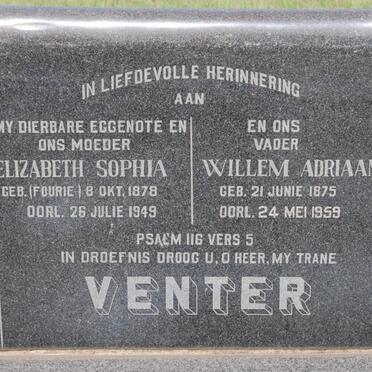 VENTER Willem Adriaan 1875-1959 &amp; Elizabeth Sophia FOURIE 1878-1949