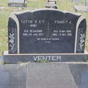 VENTER Frans P.J. 1884-1965 &amp; Lettie B.A.C. MARX 1888-1977