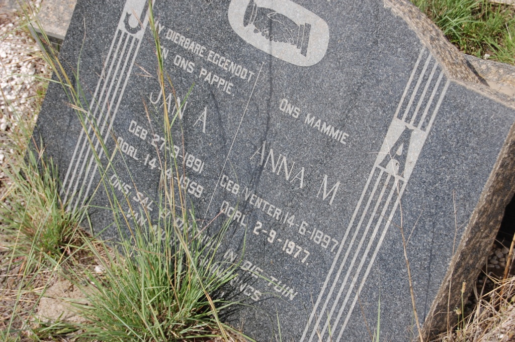 ? Jan A. 1891-1959 &amp; Anna M. VENTER 1897-1977