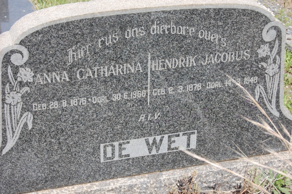 WET Hendrik Jacobus, de 1878-1948 &amp; Anna Catharina 1876-1966