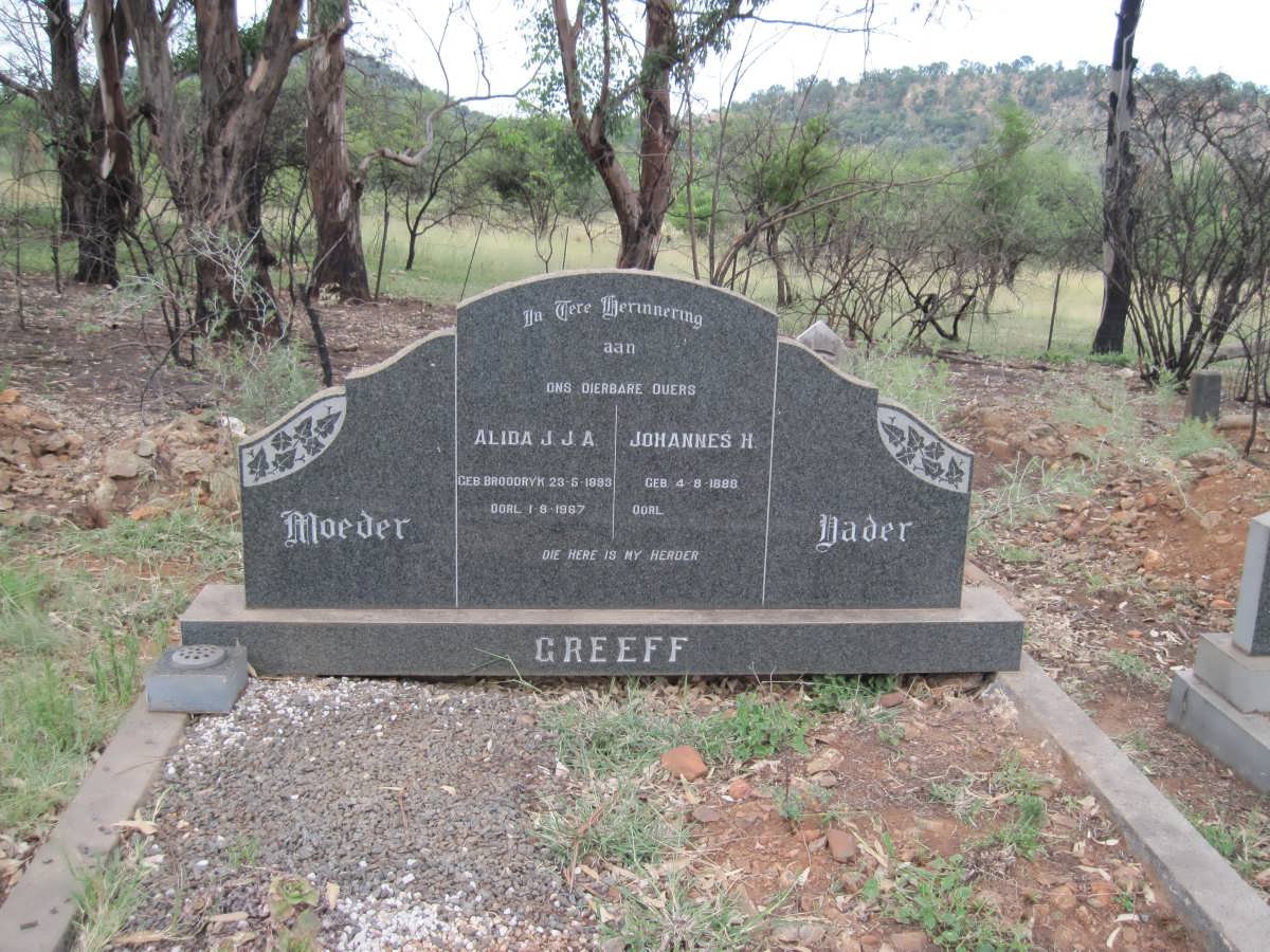 GREEFF Johannes H. 1888- &amp; Alida J.J.A. BROODRYK 1893-1967