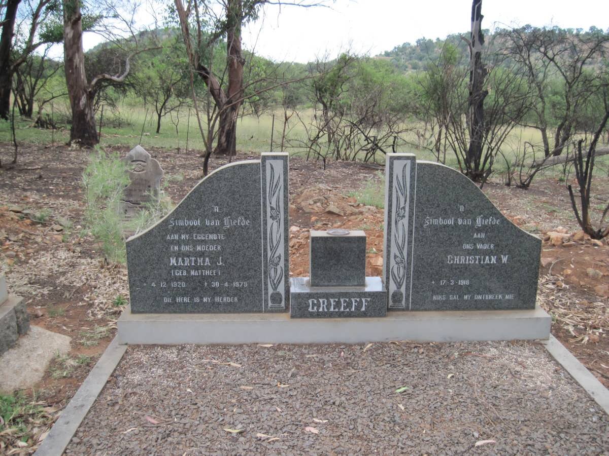 GREEFF Christian W. 1918- &amp; Martha J. MATTHEE 1920-1978