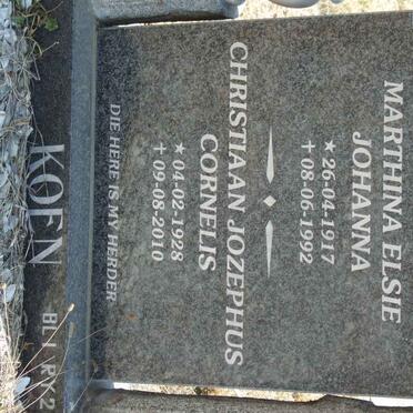 KOEN Christiaan Jozephus Cornelis 1928-2010  &amp; Marthina Elsie Johanna 1917-1992