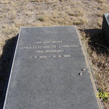 LOMBARD Anna Elizabeth nee VAN RENSBURG 1890-1965