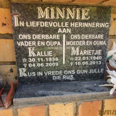 MINNIE Kallie 1938-2009 &amp; Marietjie 1940-2013