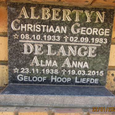 ALBERTYN Christiaan George 1933-1983 &amp; Alma Anna DE LANGE 1938-2015