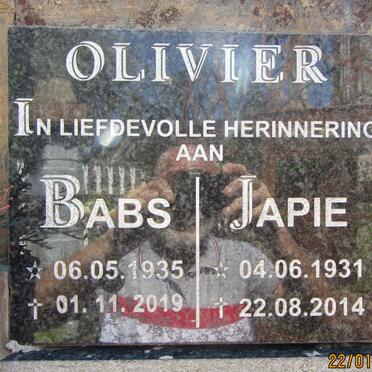 OLIVIER Japie 1931-2014 &amp; Babs 1935-2019