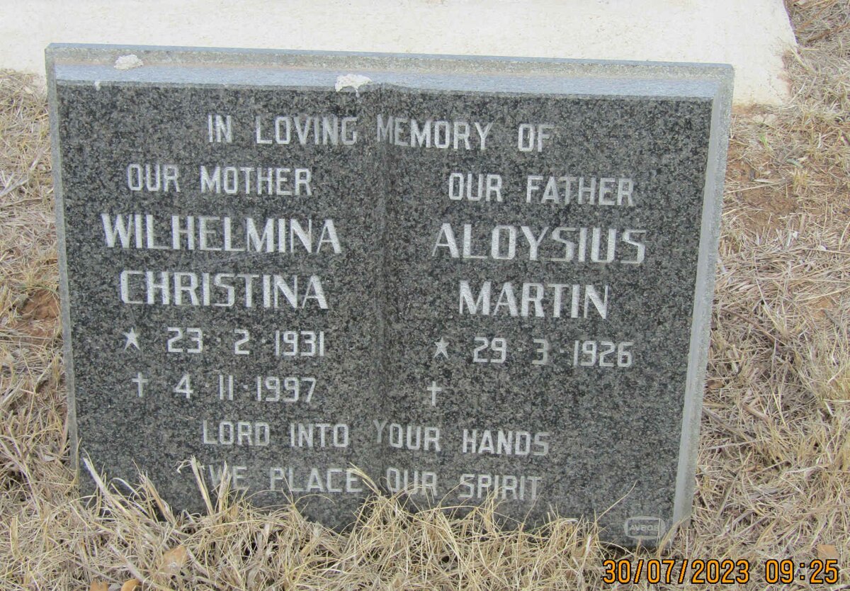 ? Aloysius Martin 1926- & Wilhelmina Christina 1931-1997