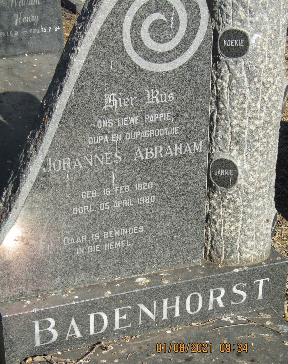 BADENHORST Johannes Abraham 1920-1980