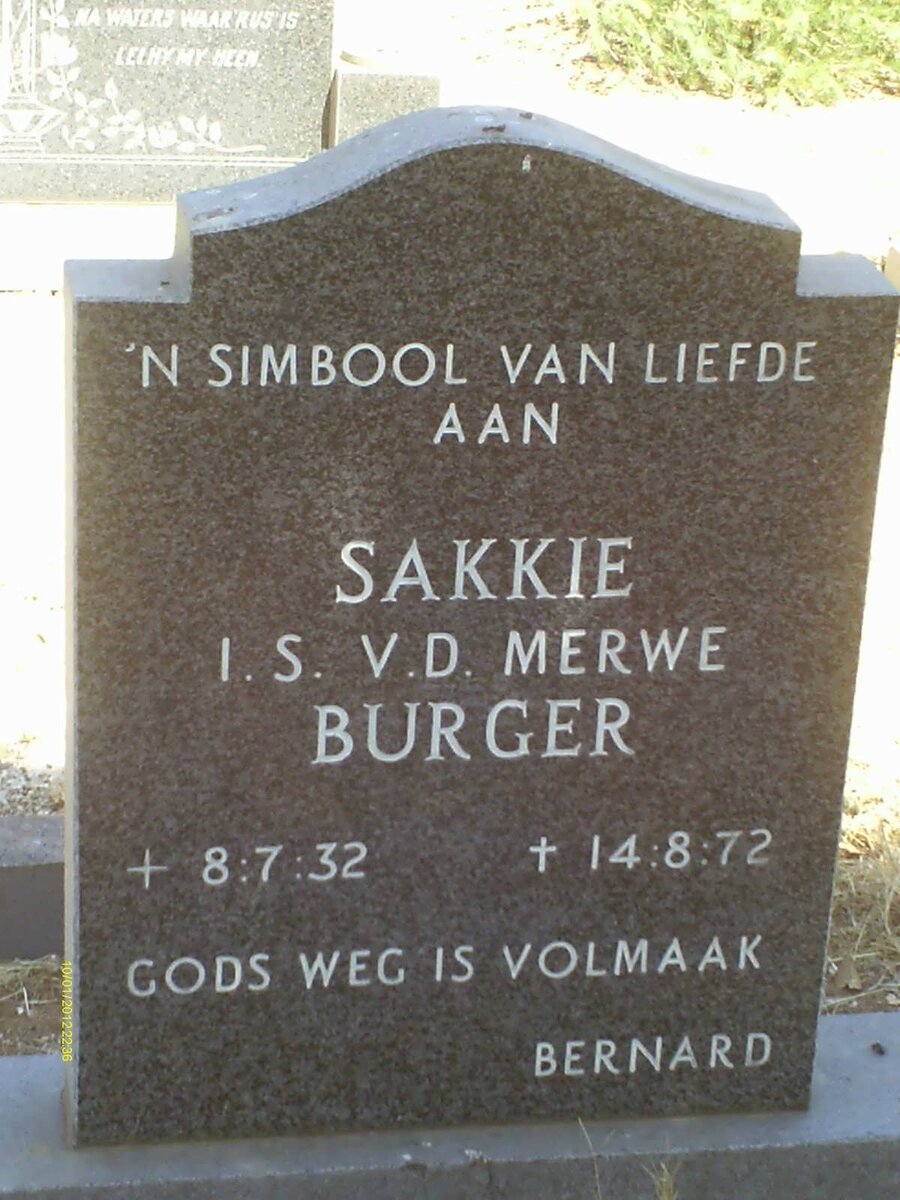 BURGER Sakkie I.S. V.D. Merwe 1932-1972