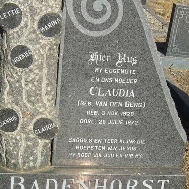 BADENHORST Claudia nee VAN DEN BERG 1920-1972