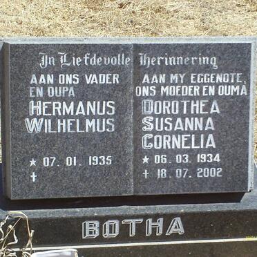 BOTHA Hermanus Wilhelmus 1935- &amp; Dorothea Susanna Cornelia 1934-2002