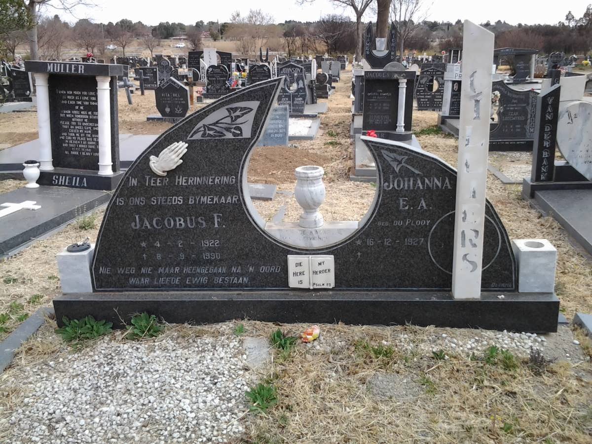 CILLIERS Jacobus F. 1922-1990 &amp; Johanna E.A. Du PLOOY 1927-