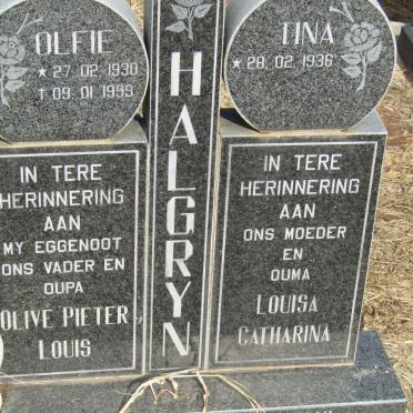 HALGRYN Olive Pieter Louis 1930-1999 & Louisa Catharina 1936-