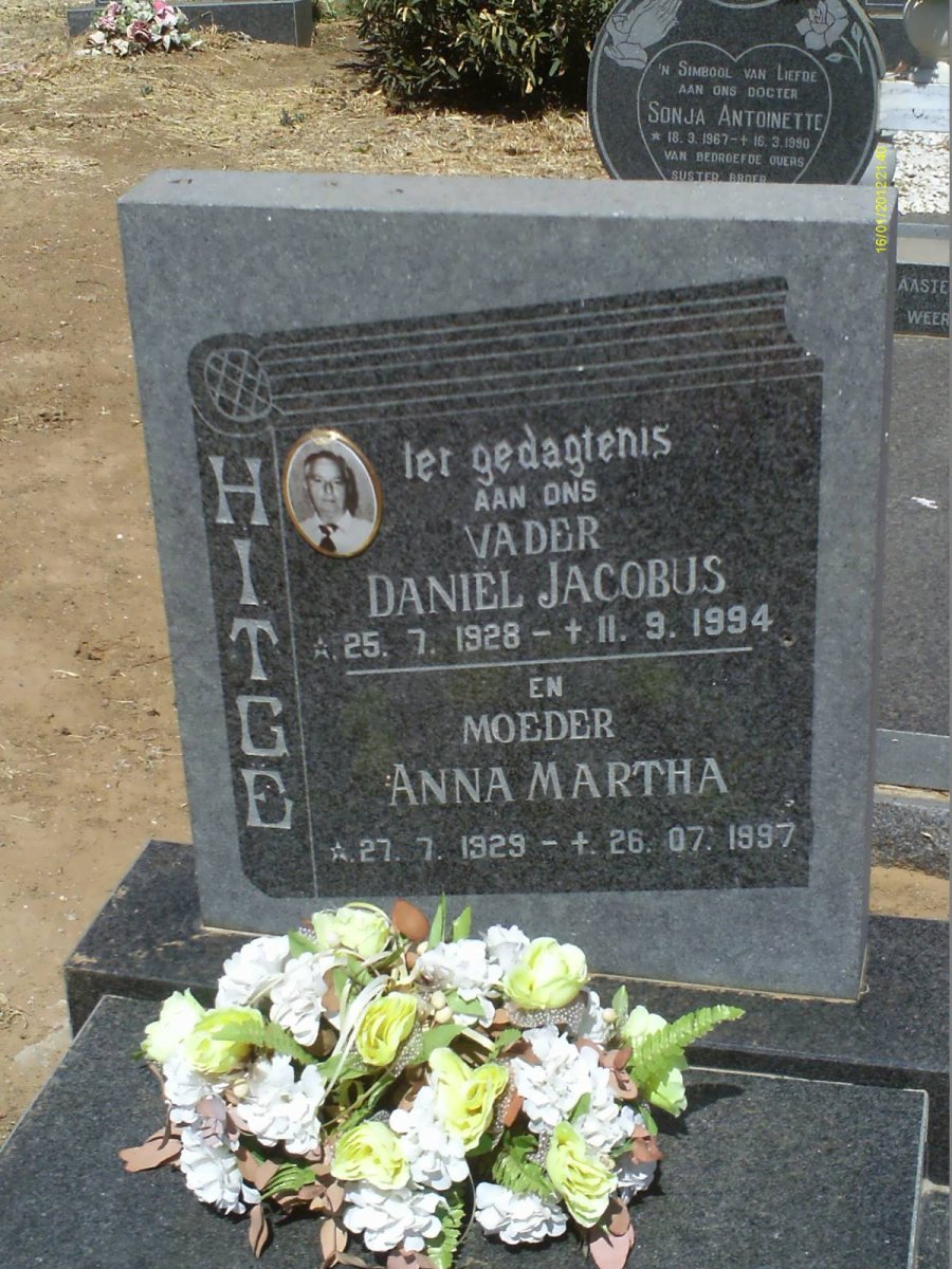 HITGE Daniel Jacobus 1928-1994 &amp; Anna Martha 1929-1997