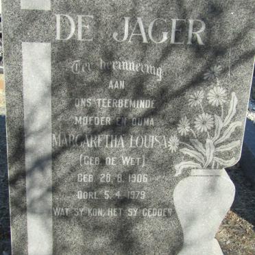 JAGER Margaretha Louisa, de DE WET 1906-1979
