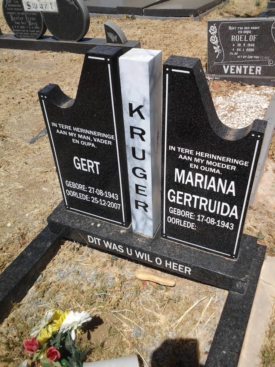 KRUGER Gert 1943-2007 &amp; Mariana Gertruida 1943-